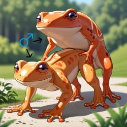 ai_generated ambiguous_penetration amphibian depth_of_field doggy_style edited_image feral feral_on_feral frog gay lambai11 males_only nature_background orange_skin quadruped shitpost yaoi