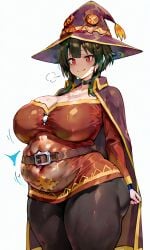 ai_generated alternate_breast_size big_breasts implied_vore kono_subarashii_sekai_ni_shukufuku_wo! megumin seductive_smile thick_thighs vore vore_belly