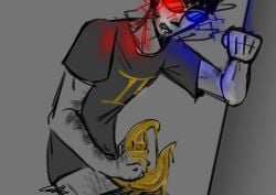 arm_hair biting_lip fangs frustrated glasses glowing_eyes hair homestuck homestuck_troll jerkingoff leaking_cum leaning_forward lightning masturbation panting pants_down precum shaded shades sollux_captor telekinesis tentacle tentacle_penis two_dicks