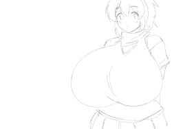 2girls asuka_(senran_kagura) big_breasts breasts cleavage female female_focus female_only gigantic_breasts groping huge_breasts katsuragi_(senran_kagura) kumadaibako long_hair monochrome senran_kagura short_hair