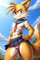 ai_generated angry anthro femboy fox frosting.ai male school_uniform sega solo_male sonic_(series) sonic_the_hedgehog_(series) tails tails_the_fox