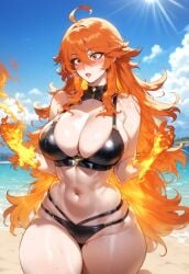 ai_generated big_ass big_breasts big_butt blush blush bubble_butt genshin_impact heavenly_ass hoyoverse mavuika_(genshin_impact) sweat