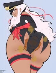 1girls ai:_the_somnium_files ai:_the_somnium_files_-_nirvana_initiative ass ass_bigger_than_head big_ass big_butt dark-skinned_female grabbing_own_ass hat intentional_soiling looking_at_viewer looking_back looking_back_at_viewer mole mole_under_mouth protorepulsive rear_view red_eyes repulsiveproto scat shit shitting shitting_self smile soiling soiling_clothing solo_female standing tama_(ai:_the_somnium_files) thick_thighs viewed_from_behind white_hair