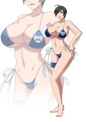 1girls ahoge barefoot bikini black_eyes blue_bikini breasts cleavage devil-v female female_only hair_over_one_eye human human_only large_breasts light-skinned_female light_skin looking_away maria_hill marvel navel open_mouth s.h.i.e.l.d. short_hair side-tie_bikini simple_background smile solo standing swimsuit themed_clothes thigh_strap white_background zoom_layer