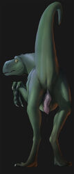 2014 anus ass bald bent_over claws cum cum_string dinosaur erection evalion feral genital_slit looking_at_viewer looking_back male male_only narse nude orgasm penis presenting presenting_hindquarters reptile scalie sharp_claws sharp_teeth solo standing teeth