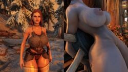 3d abs areola areolae armpits breasts breasts_bigger_than_head breasts_out freckles pale_skin pubic_hair public_nudity public_sex public_use side_view sideboob skyrim slave slutty_clothing slutty_outfit thick_hips thick_legs thick_thighs veiny_breasts