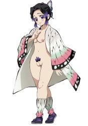 black_hair demon_slayer edit edited_official_artwork edithemad kimetsu_no_yaiba kochou_shinobu normal_breasts nude pink_nipples pubic_hair purple_hair solo_focus transparent_background