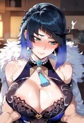 ai_generated big_breasts big_nipples genshin_impact hoyoverse yelan_(genshin_impact)