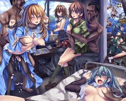 4boys 6girls atago_(kantai_collection) blush bondage bound_wrists breast_grab breasts chains collar cum cum_drip cum_in_pussy exposed_breasts faceless_male groping_breasts groping_from_behind kantai_collection monikano multiple_subs nipples one_eye_closed ooi_(kantai_collection) open_mouth orgy pantyhose rape rope_bondage sex shiratsuyu_(kantai_collection) souryuu_(kantai_collection) suzuya_(kantai_collection) torn_clothes torn_legwear translation_check yamato_(kantai_collection)