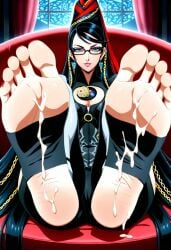 ai_generated bayonetta cum_on_feet feet_up toeless_legwear toenail_polish