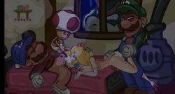 anal blonde_hair bowser breasts cum cumshot fellatio female hair human luigi male mario mario_(series) nintendo nipples nude oral playshapes princess_peach sleeping straight super_mario_bros. super_mario_bros._2 toad_(mario)