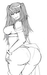 1girls ass ass fire_emblem fire_emblem_awakening lazei looking_back nintendo rear_view sketch smile solo_female standing tharja_(fire_emblem) uncolored viewed_from_behind