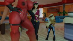 3d anthro arbiter1209 blaziken blender_(artwork) breasts clothed clothed/nude clothing digital_media_(artwork) eevee female generation_1_pokemon generation_3_pokemon genitals group hand_holding hand_on_hip holding_partner human jealous mammal nintendo nipples nude obscured_face pokemon pokemon_(species) pussy size_difference trio