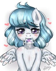 2014 anthro anthrofied blue_hair blush closed_eyes cum cum_on_face equine female friendship_is_magic fur hair heart looking_at_viewer mammal mingamia my_little_pony pegasus plain_background purple_eyes purple_fur solo twilight_sparkle_(mlp) white_background wings