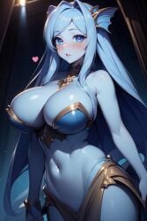 ai_generated anahita armor big_breasts blue_body blue_eyes blue_hair blush breasts calamity_mod mermaid terraria