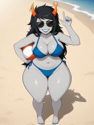 1girls ai_generated alien alien_girl beach beach_ball bikini black_hair blue_bikini colored_skin curvy eyewear fangs feet female female_only gardener_ai grey_skin grin homestuck horns hourglass_figure illustrious_(stable_diffusion) index_finger_raised large_breasts long_hair midriff ms_paint_adventures nail_polish narrow_shoulders navel orange_horn outdoors pointing seaside shades sharp_teeth side-tie_bikini smile solo stable_diffusion string_bikini sunglasses swimsuit teeth thick_thighs toenail_polish voluptuous vriska_serket wide_hips