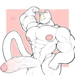 1:1 2023 abs anthro areola balls biceps big_nipples big_pecs big_penis biped deltoids digital_media_(artwork) domestic_cat epic_games felid feline felis flexing flexing_bicep foreskin fortnite fur genitals glans half-erect hi_res huge_cock humanoid_genitalia humanoid_penis male mammal meowscles_(ghost) nipples nude one_eye_closed partially_retracted_foreskin pecs penis pink_nipples simple_background smile solo tail thick_thighs triceps vein veiny_penis white_body white_fur wink yamwamm