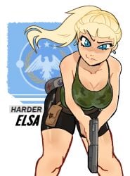 blonde_female blonde_hair blonde_hair blonde_hair_female large_breasts looking_at_viewer original_character pistol shorts space_station_13