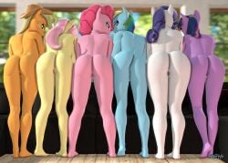 3d anthro anthrofied anthroponiessfm applejack_(mlp) ass ass_to_ass big_butt biped blonde_hair blue_body clothing cowboy_hat digital_media_(artwork) equid equine eyelashes female fluttershy_(mlp) freckles friendship_is_magic genitals group hair hasbro hat hat_only headgear headgear_only headwear headwear_only hi_res looking_back mammal mostly_nude multicolored_hair my_little_pony nude orange_body pink_hair pinkie_pie_(mlp) pupils purple_body purple_hair pussy rainbow_dash_(mlp) rainbow_hair rarity_(mlp) rear_view twilight_sparkle_(mlp) white_body yellow_body