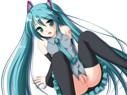 aqua_eyes blue_hair hatsune_miku kakesu long_hair pussy thighhighs vocaloid white_background