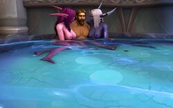 1boy 2girls 3d aeleana bathing big_breasts big_penis blizzard_entertainment blue_skin double_handjob female handjob human human_(world_of_warcraft) human_male ifarazon interspecies light-skinned_male light_skin male night_elf nightborne nude original_character purple_hair purple_skin skaar tattoo thick_thighs voluptuous voluptuous_female warcraft white_hair world_of_warcraft