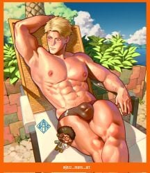 abs bara biceps big_bulge blonde_hair bulge jezz_mons_nsfw loid_forger male male_nipples male_only manly muscular_male nipples pecs spy_x_family underwear