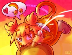 1boy 1girls anthro ass ball_sucking bloons_tower_defense cum erection female monkey monkey_girl orange_fur penis primate rosalia_(bloons_tower_defense) stroking_penis sucking_balls temporalvacancy