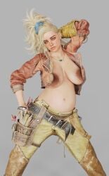 3d dark_nipples gemma_(monster_hunter_wilds) large_breasts monster_hunter pregnant stretch_marks