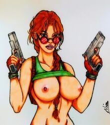 2d bronxboy79 busty exhibitionism exposed female female_focus female_only hourglass_figure lara_croft lara_croft_(classic) nude nude_female nudity pinup pinup_pose tagme tomb_raider wide_hips