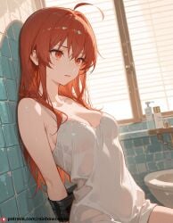 ai_generated bathroom beautfiul_background bondage fear flushed_lips hair_messy half-exposed itsuka_kotori medium_breasts stunning_backgroud