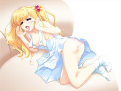 blonde_hair blush breasts cum kounose_akara long_hair nipples no_bra original panties purple_eyes s_kanojo underwear