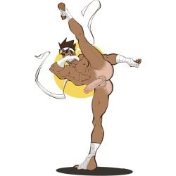 1boy 2020s 2023 ass balls bandaged_arm erection headband joe_higashi king_of_fighters male male_only muscular nipples penis snk solo tanline tyleraz video_games white_background