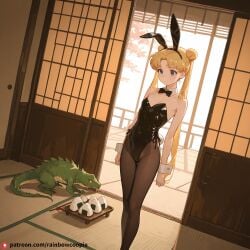 ai_generated beautfiul_background bunnysuit cassette contempt flat_chest onigiri reptile standing stunning_backgroud tatami tsukino_usagi