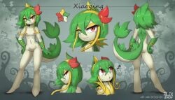 anthro furry green_hair kemono pokémon_(species) pokemon pokemon_(species) red_eyes reference_sheet rilex_lenov servine tagme