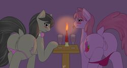 alcohol anus ass berry_punch_(mlp) beverage black_hair blush bow_tie candle cutie_mark earth_pony ensayne equine female female_only friendship_is_magic fur furry grey_fur hair mammal multiple_females my_little_pony octavia_melody panties panties_down pink_hair pony presenting purple_eyes purple_fur pussy raised_tail smooth_skin tongue tongue_out underwear wine