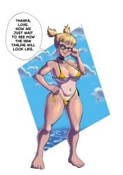 2d beach busty dj_(hellonearthiii) english_text female female_focus female_only full_body hourglass_figure notilustregui outdoors speech_bubble standing tagme text wide_hips