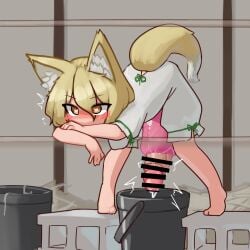 1futa artificial_vagina censor_bar censored cum_bucket fleshlight fox fox_ears fox_girl fox_tail futa_focus futa_only futanari hi_res highres kudamaki_tsukasa masturbation touhou yellow_eyes zakozako_y