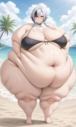 ai_generated arlecchino_(genshin_impact) belly belly_button bikini black_bikini exposed_fat_belly fat fat_female fat_girl fat_woman female female_focus female_only genshin_impact hoyoverse mihoyo mihoyo_technology_(shanghai)_co._ltd. obese obese_female solo solo_female solo_focus white_hair white_hair_female