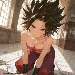 ai_generated angry beautfiul_background bent_over caulifla cracked_walls dirty_floor hair_messy museum scars small_breasts stunning_backgroud sweat_on_forehead