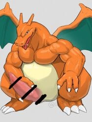 2025 akishogimi back_wings censored charizard erection feral feral_only generation_1_pokemon genitals hand_on_own_penis hand_on_penis hi_res looking_at_viewer male male_only muscular muscular_feral nintendo open_mouth open_smile orange_body orange_scales pecs penis pokemon pokemon_(species) prehensile_penis scales slit_penis smile solo spread_wings tongue tongue_out vein veiny_muscles wings