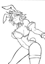 :3 ahoge arcueid_brunestud bare_shoulders big_breasts breasts bunny_ears bunny_girl bunny_tail curvy curvy_figure detached_sleeves enormous_breasts huge_breasts large_breasts line_art looking_at_viewer melty_blood short_hair simple_background smile tententensan tsukihime type-moon wide_hips