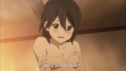 animated covering_breasts female hard_translated inaba_himeko kokoro_connect topless translated