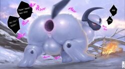 2025 absol absurd_res alternate_version_at_source anal anal_sex anus ass ass_up backsack balls barely_visible_genitalia barely_visible_penis begging_for_more big_butt blush bodily_fluids body_blush bubble_butt butt_blush campfire dialogue feral from_behind_position fur gaping gaping_anus generation_3_pokemon genitals hi_res looking_at_viewer looking_back looking_back_at_viewer looking_pleasured male male/male moan nezirozi nintendo outside pawpads penetration penis perineum pokemon pokemon_(species) pupils raised_tail rear_view red_eyes sex slit_pupils snow solo speech_bubble sweat sweaty_balls sweaty_butt sweaty_genitalia tail talking_feral text tongue translated white_body white_fur