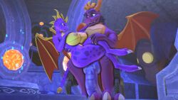 2023 2_horns 3_toes 3d_(artwork) aceydrgn activision anthro anthro_on_anthro back_wings big_breasts big_penis breasts carrying_another carrying_partner chair claws countershade_torso countershading curvy_figure digital_media_(artwork) digitigrade dragon duo eye_contact feet female female_anthro furniture genitals head_spikes hi_res holding_partner horn hourglass_figure hourglass_figured_anthro hourglass_figured_female huge_cock hyper hyper_genitalia hyper_penis knot knotted_penis looking_at_another male male/female male_anthro mtf_crossgender mythological_creature mythological_scalie mythology nipples nude nude_anthro nude_female nude_male on_lap penis pink_nipples purple_body purple_eyes purple_penis purple_scales rule_63 scales scalie selfcest sitting sitting_on_lap source_filmmaker_(artwork) spikes spikes_(anatomy) spyro spyro_the_dragon square_crossover thick_thighs toe_claws toes wings yellow_body yellow_countershading yellow_scales