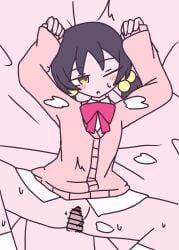 1girls accurate_art_style bar_censor bed black_hair blush breath female female_focus kaai_yuki light_skin missionary_position one_eye_closed spread_legs vaginal_penetration vocaloid voifoooork zako_(vocaloid)