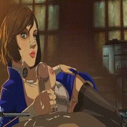 animated bioshock bioshock_infinite breasts breasts_out brown_hair closed_eyes clothed_female_nude_male cum cum_in_mouth cum_in_throat cum_inside cum_on_face cum_overflow cum_string cumshot dark-skinned_male deepthroat elizabeth_comstock facial fellatio female gameplay_mechanics handjob health_bar male medium_breasts oral oral_creampie partial_male pov stroking thighhighs throat_barrier throat_fuck tight_throat zone