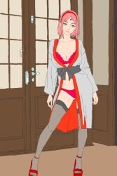 black_socks boruto:_naruto_next_generations deviantart_username drawing_scl fanart fanart_from_deviantart green_eyes heels ibispaintx lingerie naruto naruto_(series) pink_hair red_panties sakura_haruno sakura_uchiha samuelscl sexy_pose short_hair socks socks_and_heels thigh_socks thighhighs