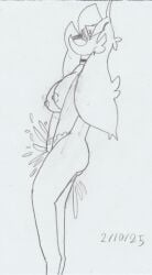 blush choker_only completely_nude dated eyes_covered large_breasts masturbation nodders open_mouth pencil_(artwork) scan self-upload shgurr squirting standing_masturbation tiptoes youtuber