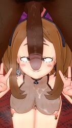 bunny_ears dark-skinned_male interracial koikatsu my_hero_academia nipple_piercing ochako_uraraka penis_on_face queen_of_spades