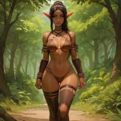 ai_generated bondage brown_hair captured deafeated elf green_eyes shadada tan_body thighhighs